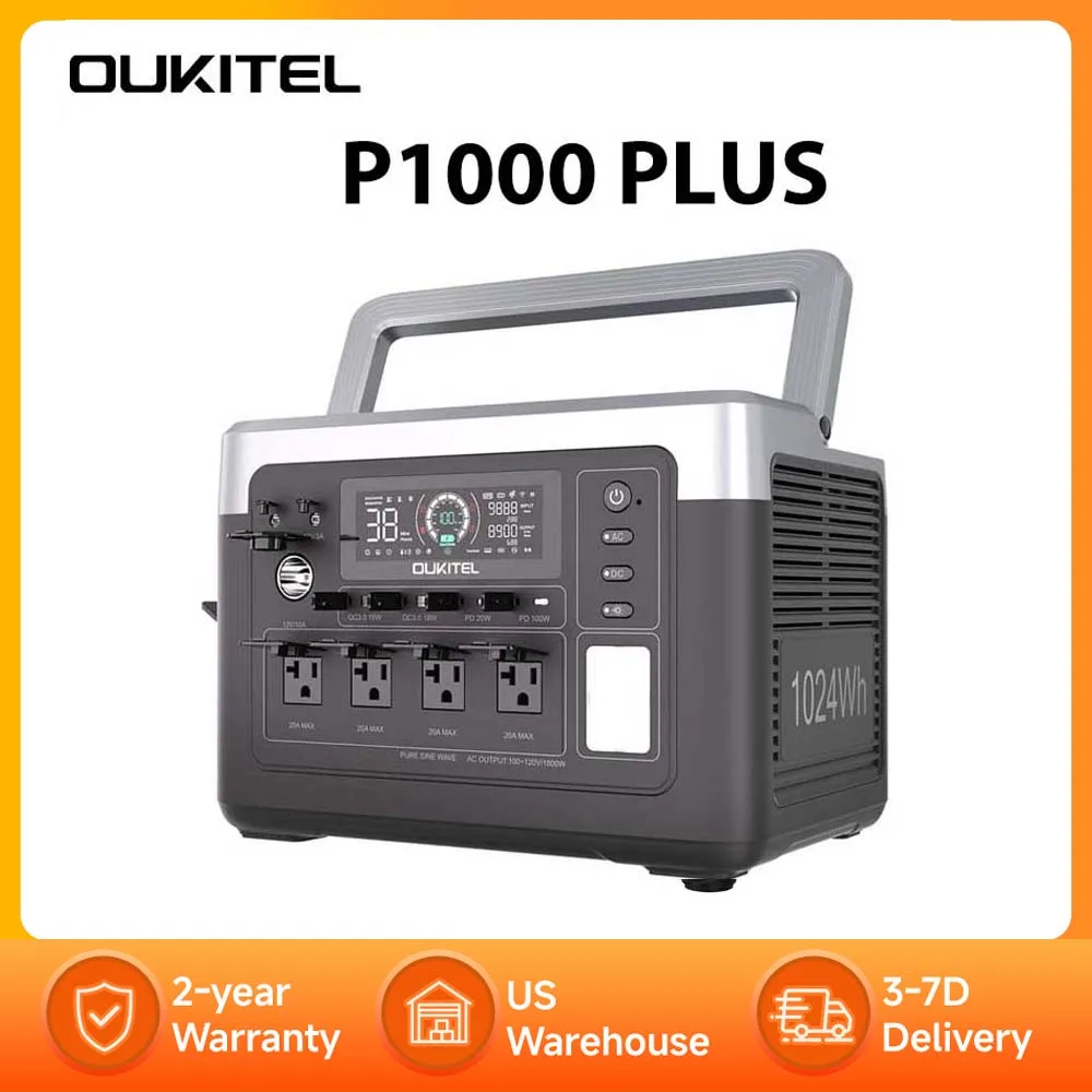 OUKITEL P1000 Plus Portable Power Station, 1800W 1024Wh LiFePO4 Solar Generator, Fast-Charging Battery Backup with Smart App Control for Home, Camping and Emergency