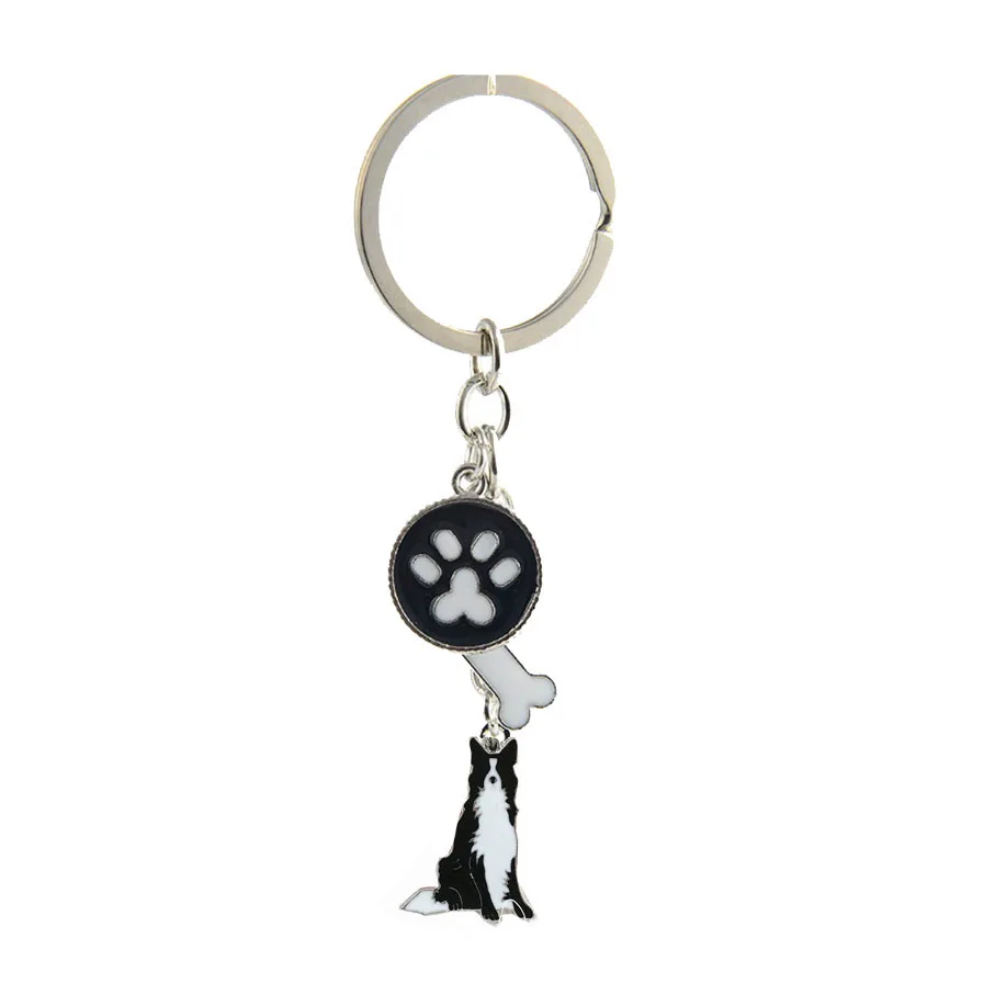 Cute Cartoon Border collie dog Keychain pet animal dog Key Chains Keyring Bag Pendant Hanging Jewelry Gift