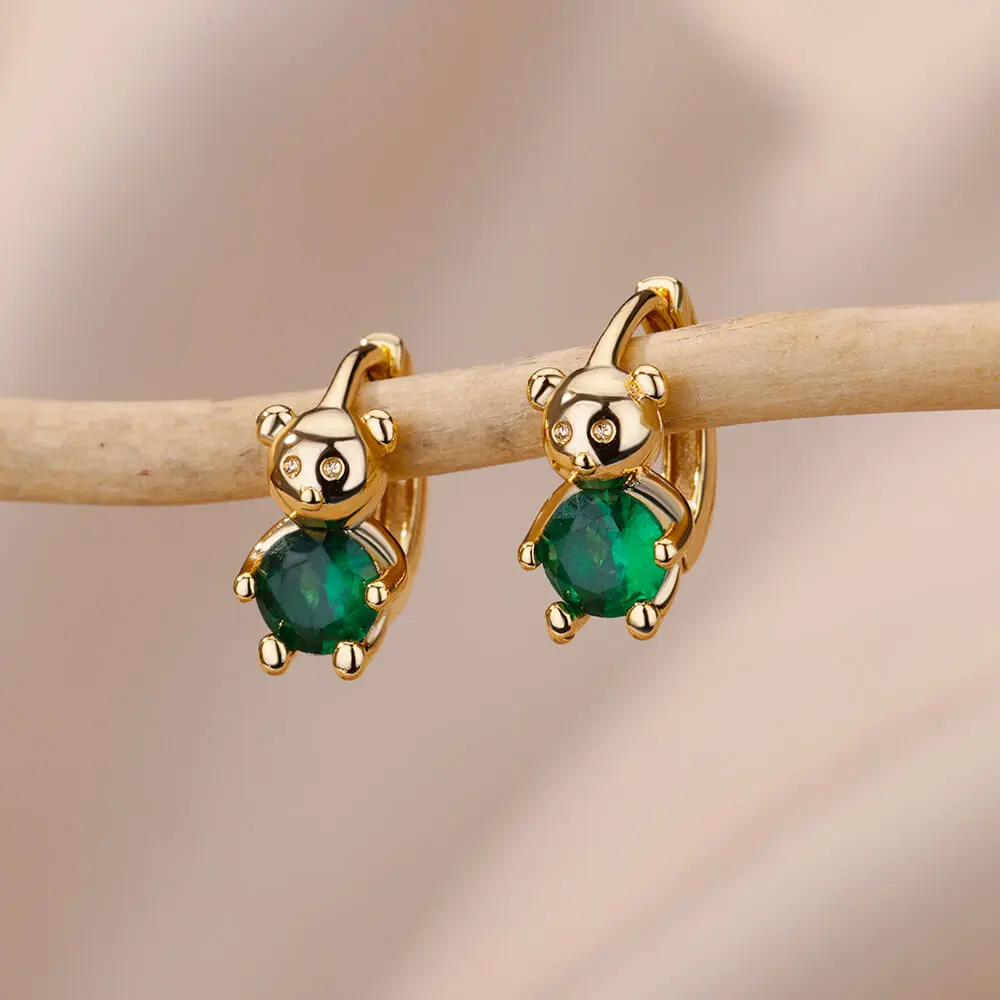 Pendientes de oso verde de circón para mujer, pendientes de conejo y mariposa de acero inoxidable, joyería de moda coreana, regalos de fiesta 2023