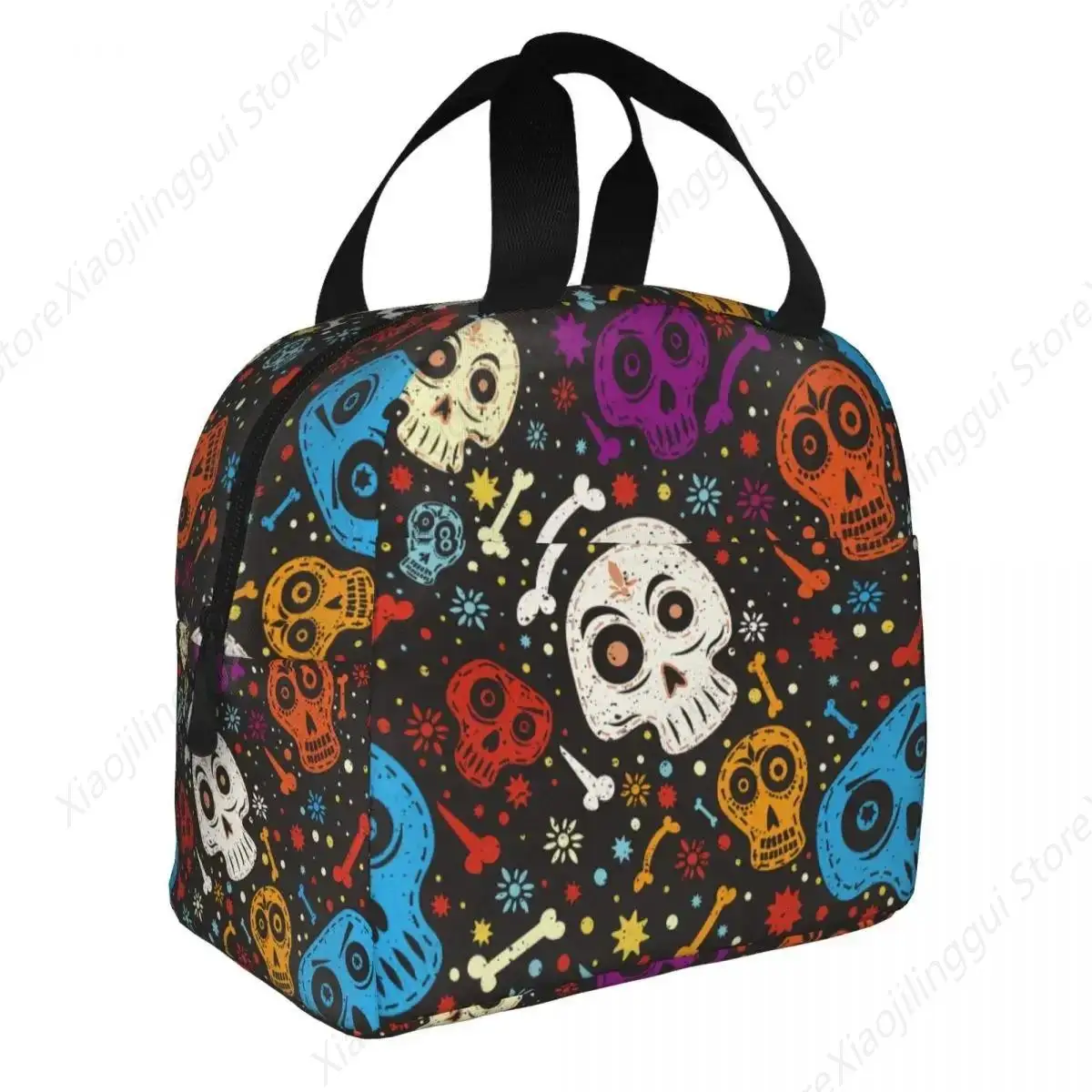 Day Of The Dead Colorful Mexican Lunch Bag Portable Insulated Cooler Sugar Skull Thermal Cold Food Picnic Tote for Women Girl