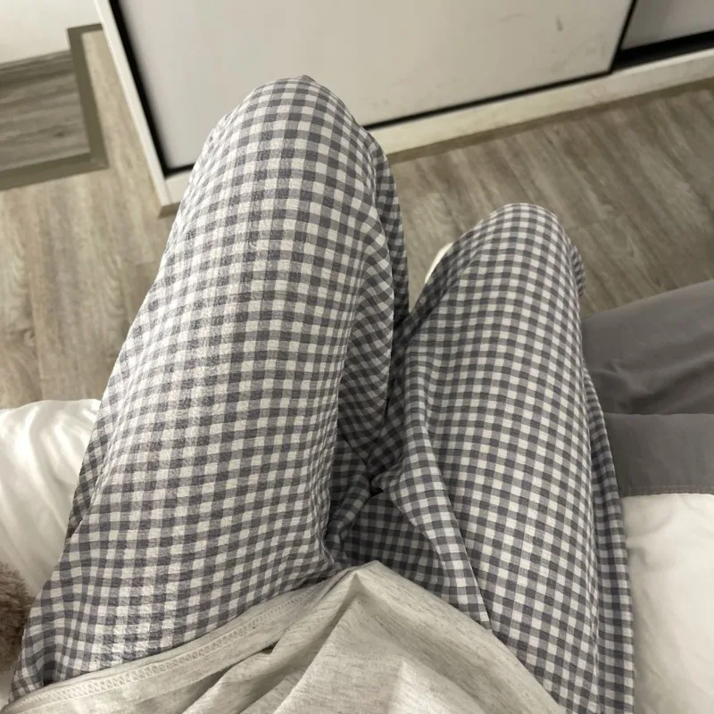 

Deeptown Oversize Casual Plaid Pants Loose Wide Leg Harajuku Korean Fashion Trousers Woman Straight Sleepwear Sweet Japanese