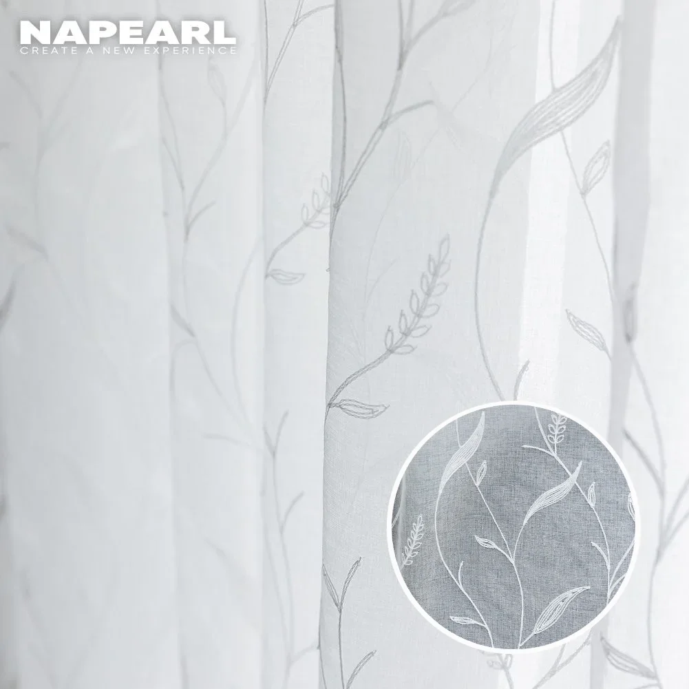 NAPEARL Floral Texture Tulle Translucent Floor-to-ceiling Curtains For Living Room Bedroom Balcony Window Treatments Custom