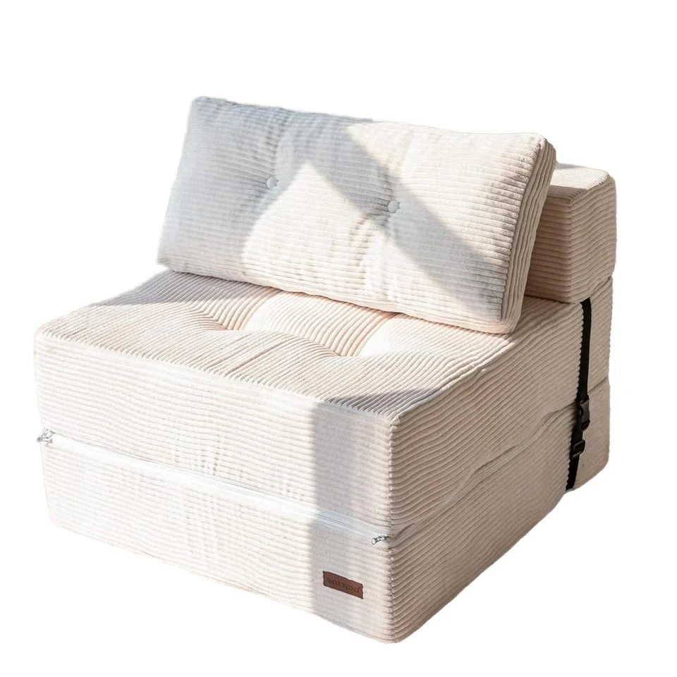 Versatile Beige 4-in-1 Convertible Portable Lounger Chair High-Density Support Foam Fabric Upholstery Folding Sofa Bed Bedroom