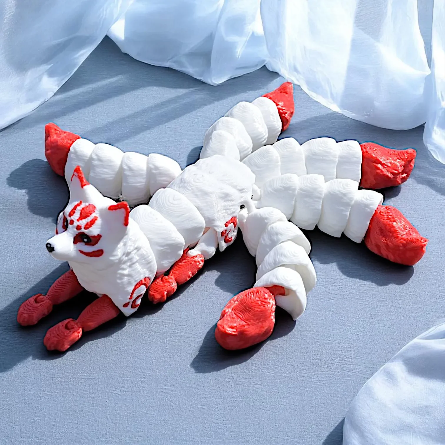 3D Printed Fox Ornament Animal Model Joints Movable Five Tailed Fox Stress Relief Toys Home Desktop Ornament