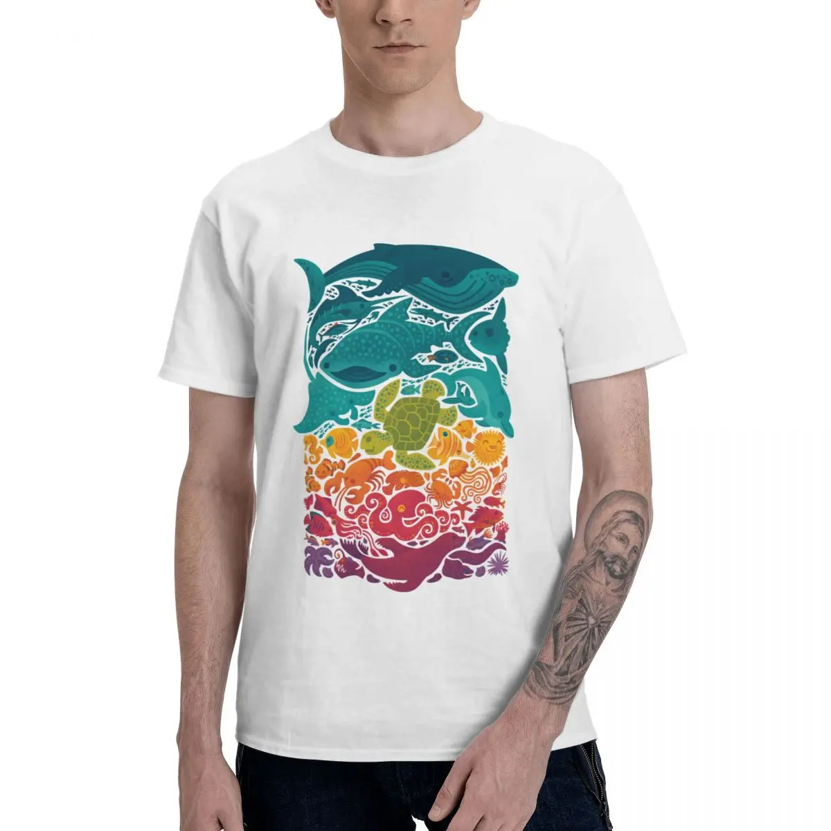 

Модная футболка Aquatic Spectrum из чистого хлопка с круглым вырезом, мужская футболка с коротким длинным рукавом, большие футболки унисекс, летние европейские размеры