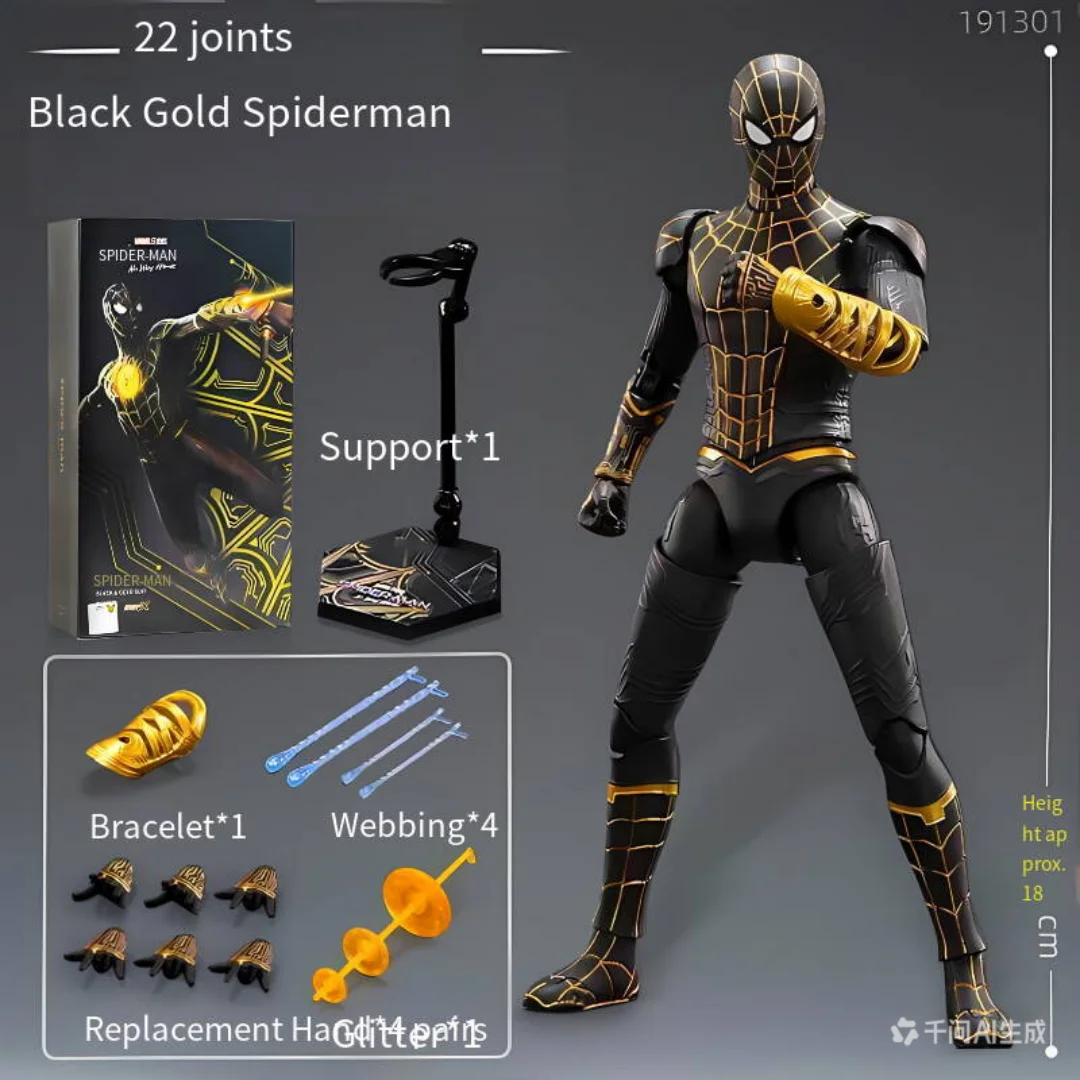 

Black Gold and Red Gold Spider Man Series Figurine Set with Stand Joint Movable Doll Set Quality Boys' Birthday Gift In Stock