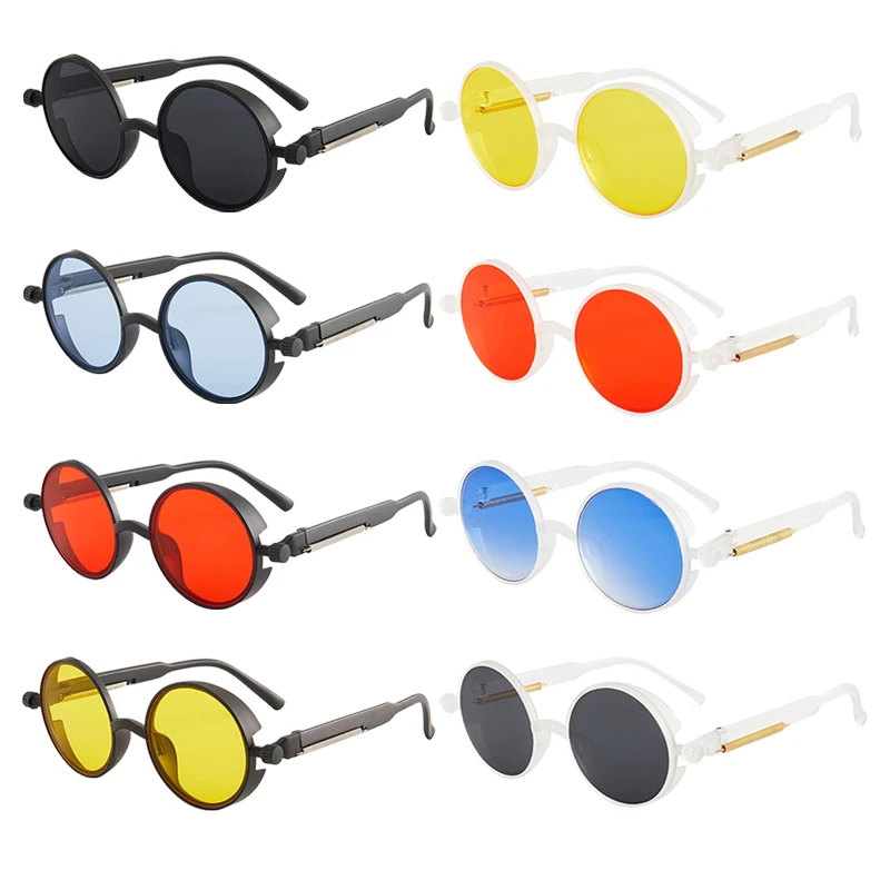 

Retro Classic Steampunk Sunglasses Men Women Fashion Round Frame Eyeglasses Colored Lens Sun Eyewear Gothic Punk Sunglasses