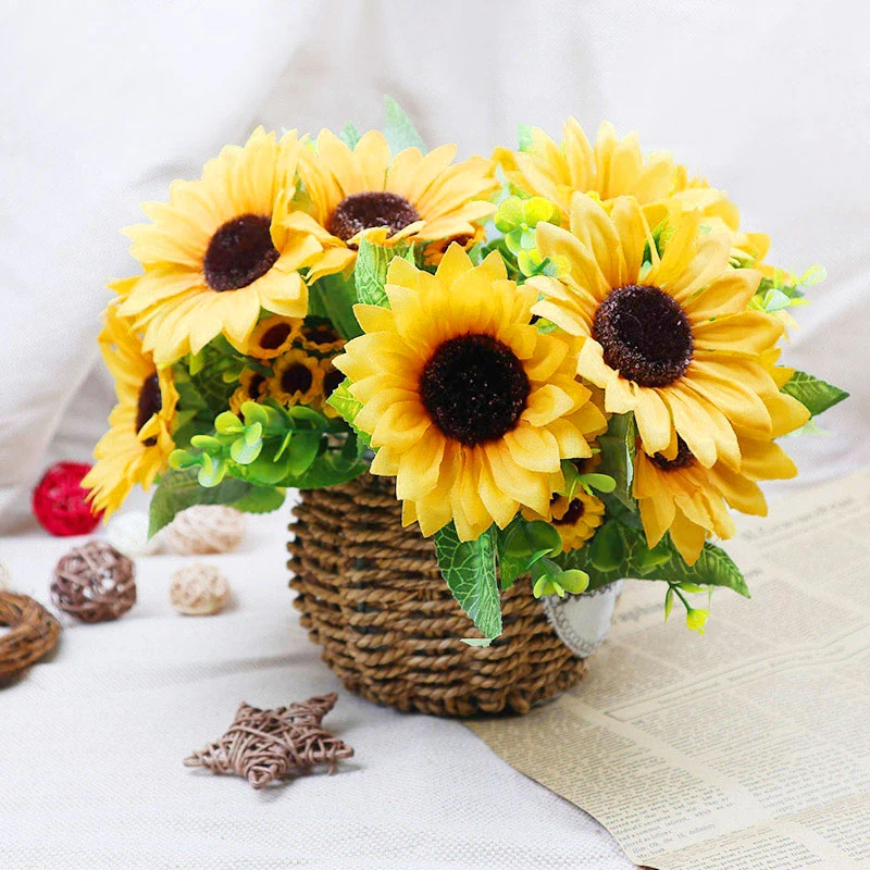 7 Branch Artificial Sunflower Bouquet Silk Sunflower Fake Flower DIY Wedding Bouquets Centerpieces Arrangements Party Home Decor