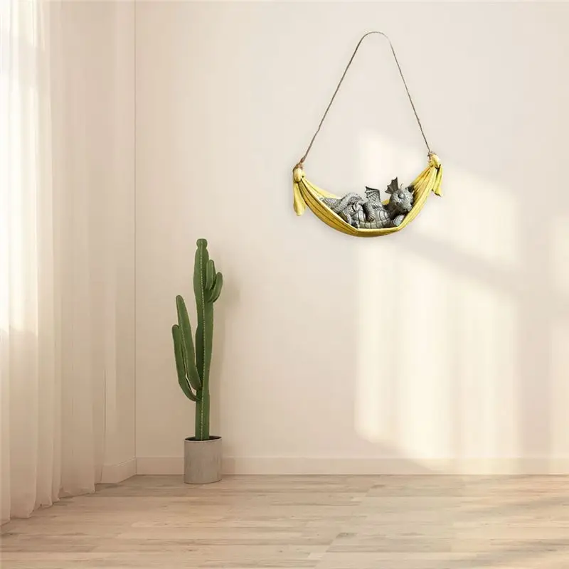 AEE6-Bed Dinosaur Resin Ornaments Pendant Garden Decoration Hammock Dinosaur Statue Garden Interior Decoration