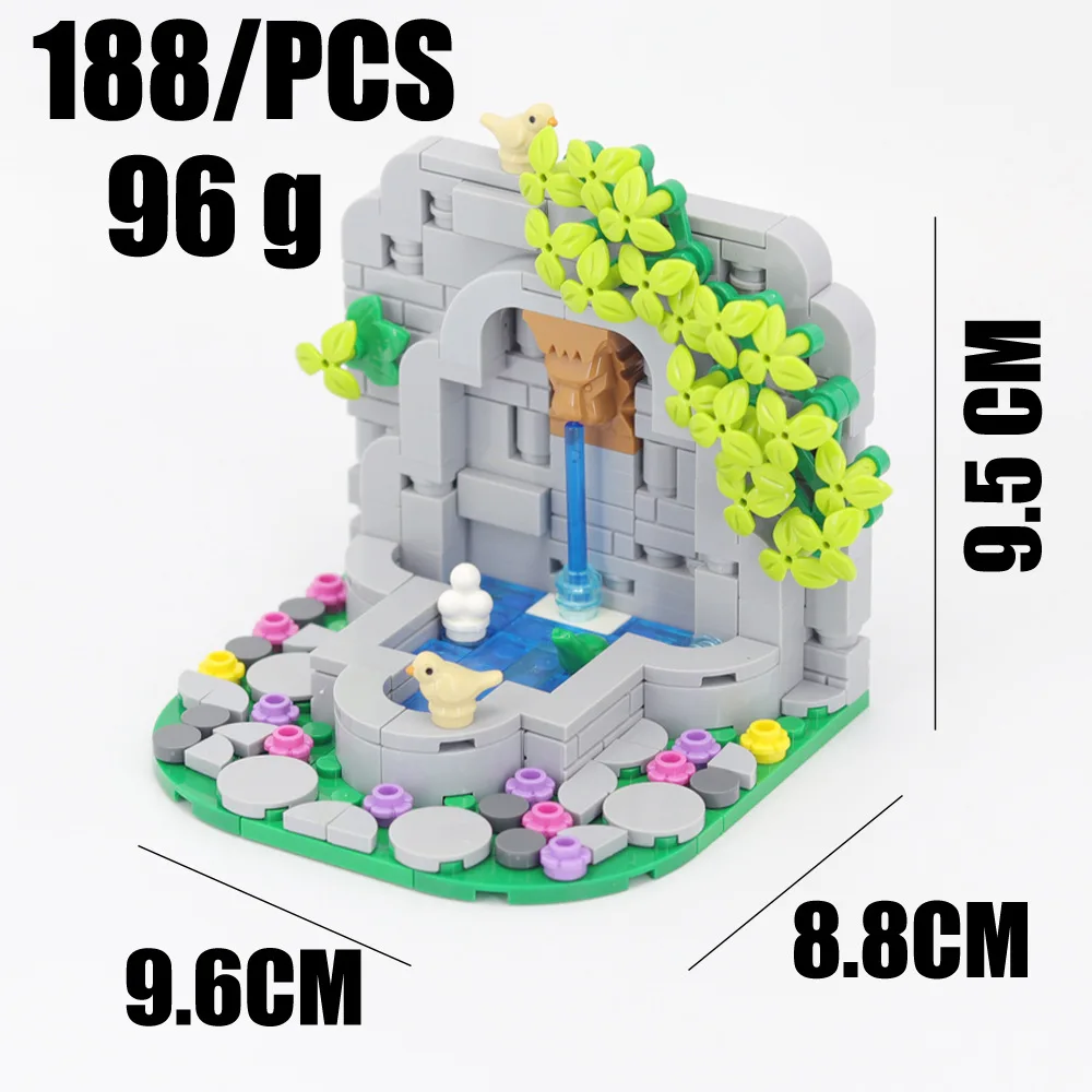 Creative MOC Small Particle Building Block Assembly Castle Pool Scene Medieval Architecture Fountain Toy Model Decoration