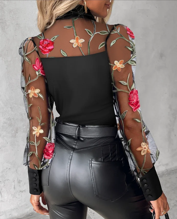 Lace patchwork lapel top