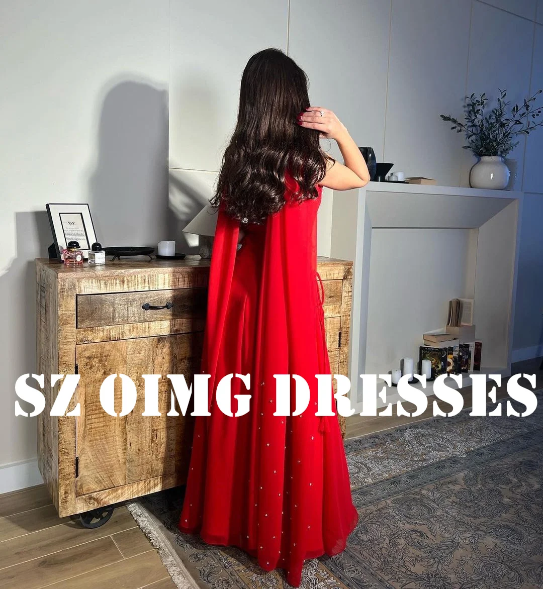 OIMG New Design Strapless Sheath Sleeveless Prom Dresses Saudi Arabic Women Satin Beading Red Evening Gowns Formal Party Dress