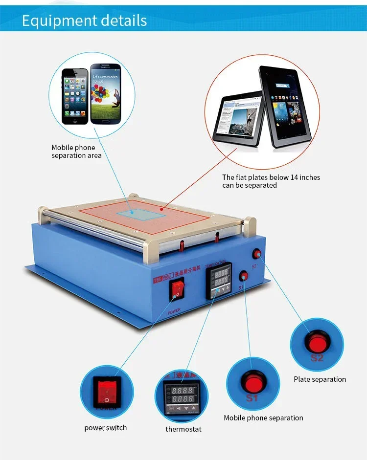 TBK-968 LCD Touch Panel Aspirating Heating Separator Machine Split Screen Tool Built-in Vacuum Pump For Phone and Tablet