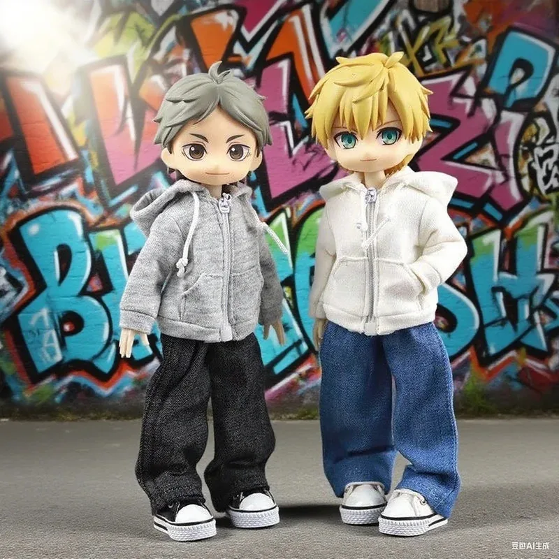

Bjd Doll Clothes Accessories Casual Hoodie Zipper Style Jacket Coat Jeans Combo Set Fashion Cool Boy Doll Dress Up Obitsu 11