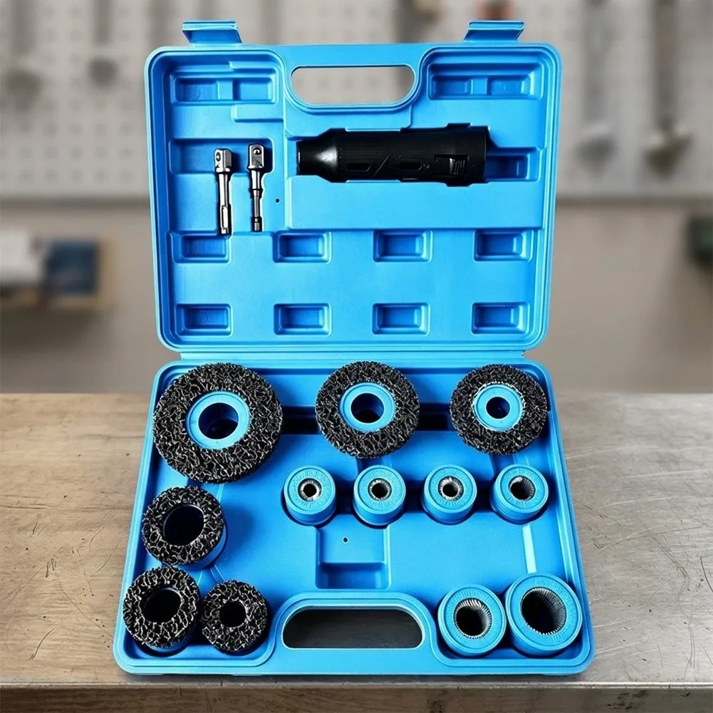 Rust Removal Brush Kit 15-Piece for Wheel Bolts Including 70mm Adapter Beads and 153mm 6 Inch Adapter for Drill Mounting
