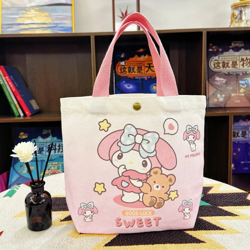 Płócienna torba Kawaii Sanrio Kuromi torba Bento Hello kitty Cinnamoroll damska torba na ramię na co dzień duża pojemność