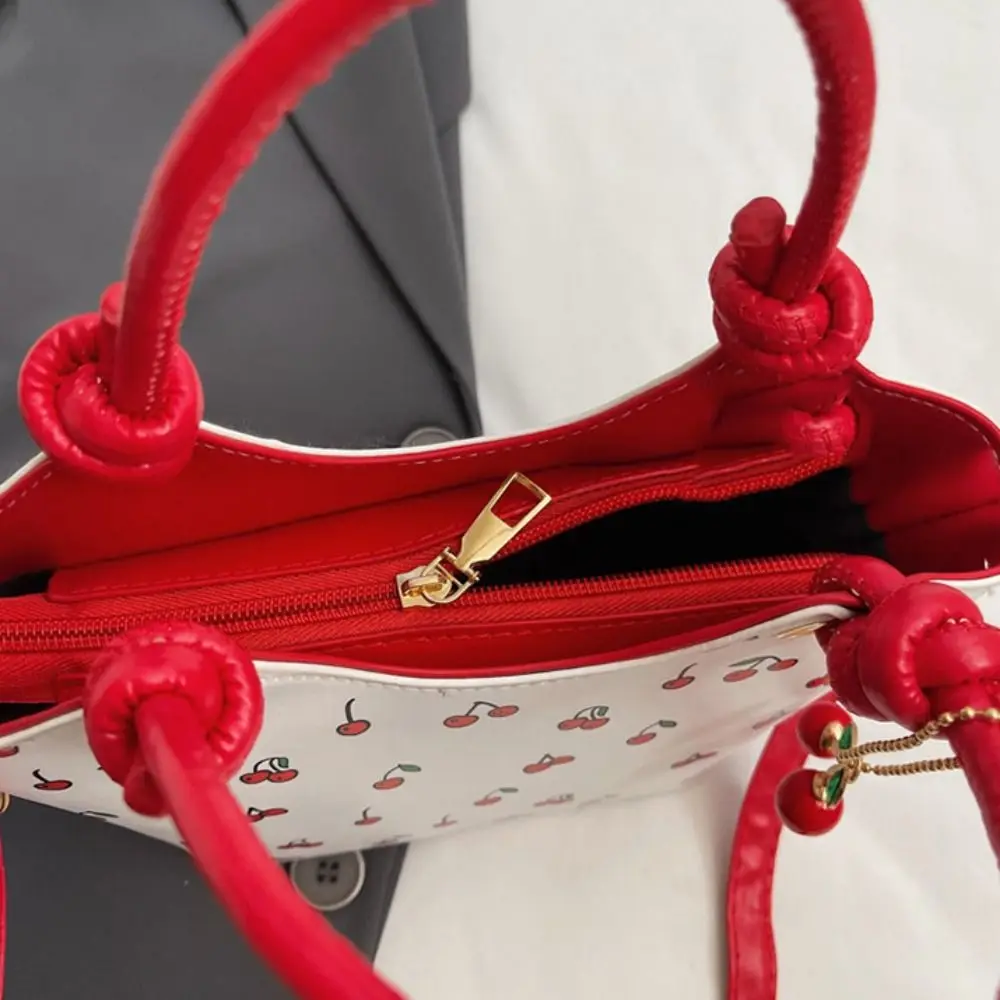 

Cherry Pendant Cherry Crossbody Bag Korean Style Large Capacity Basket Shoulder Bag Message Bag All-match Small Tote Bag
