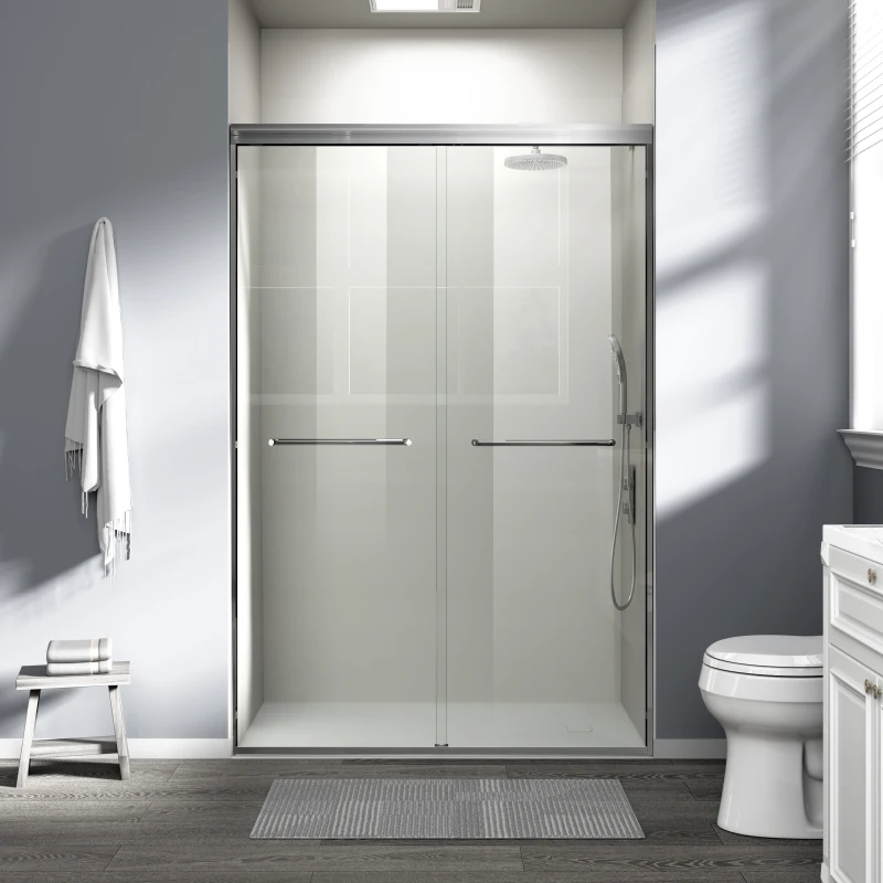 

44-48 in. W x 72 in. H Double Sliding Shower Door, Semi-frameless Bypass Bathroom Sliding Door with 1/4" (6mm) Tempered Glass