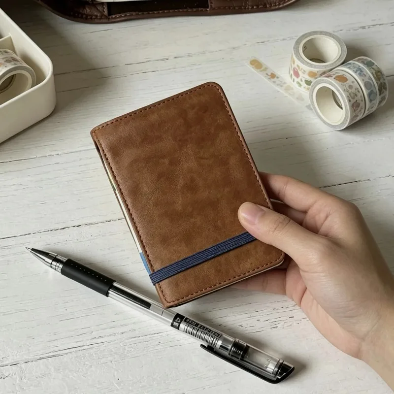 Brown 3Holes Loose Leaf Binding mini Pocket Notebook with 60Sheets Iine Inner Page Stationery Notebook