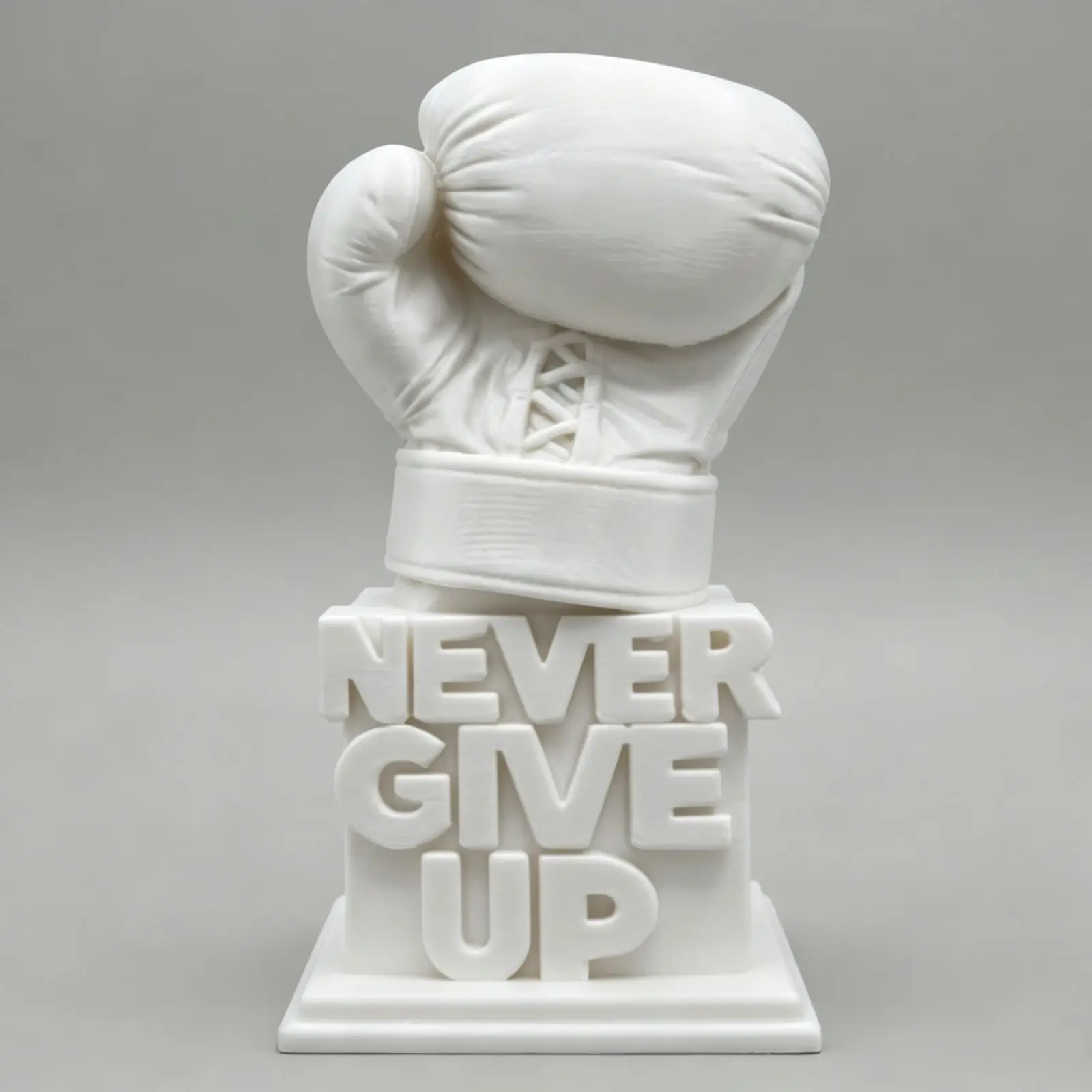 3D-Gedruckte "Never Give Up" Boxhandschuh-Figur Inspirierende Schreibtischdekoration Motivierende Skulptur für Büro Zuhause Geschenk Geburtstag