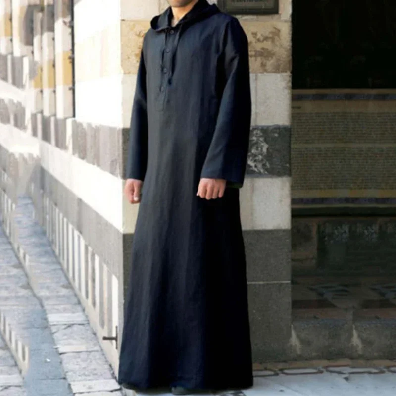 S-5XL New Muslim Men Clothing Saudi Arab Long Sleeve Thobe Fashion Simple Long Men's Cotton Shirt Muslim Robe Tops