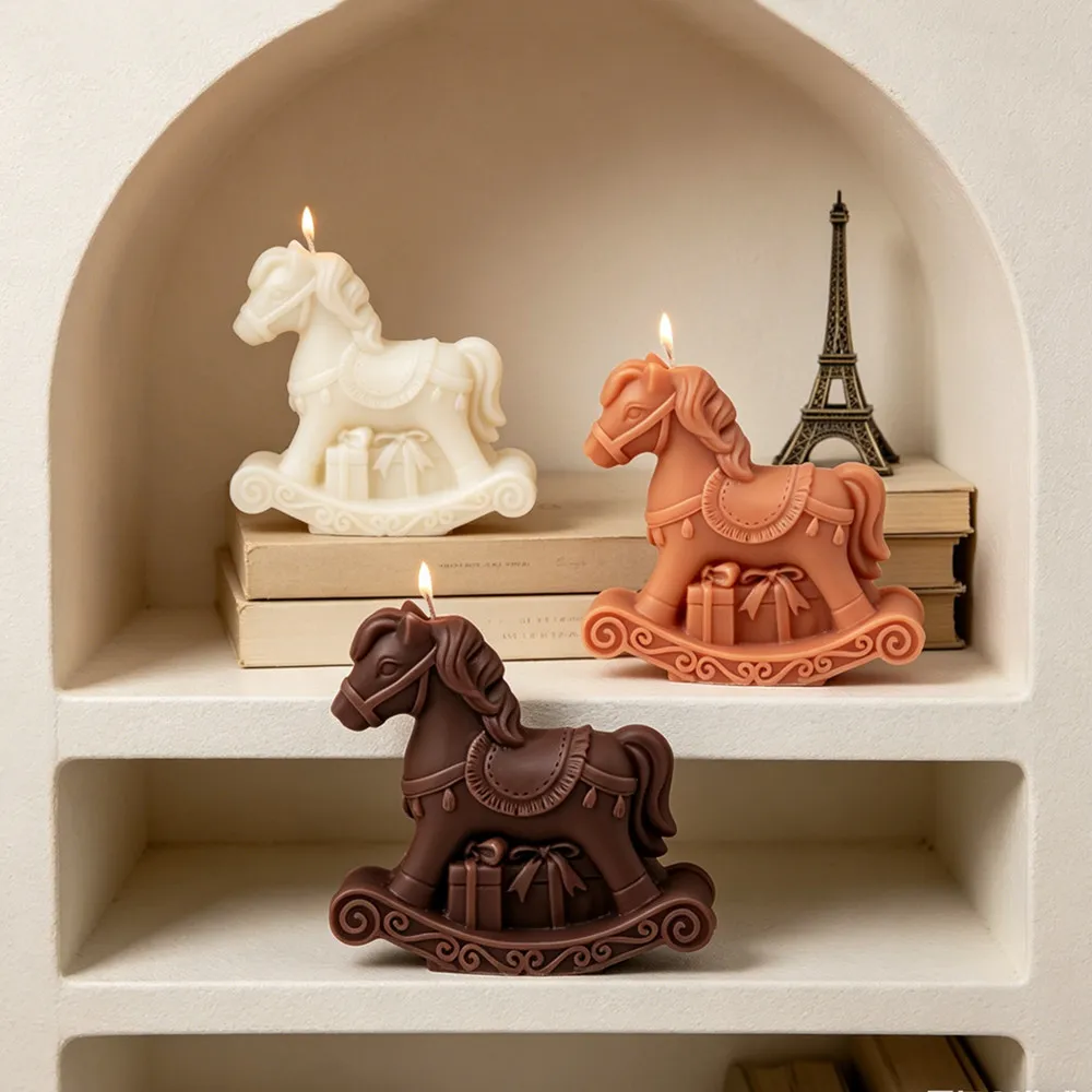 Niedliche Schaukelpferd-Silikonform für Kerzen - 3D-Pferd mit Geschenkbox-Form für DIY-Duftkerzen, Seife & Harz-Kunsthandwerk, Heimdekoration & Geschenke – Detail 1