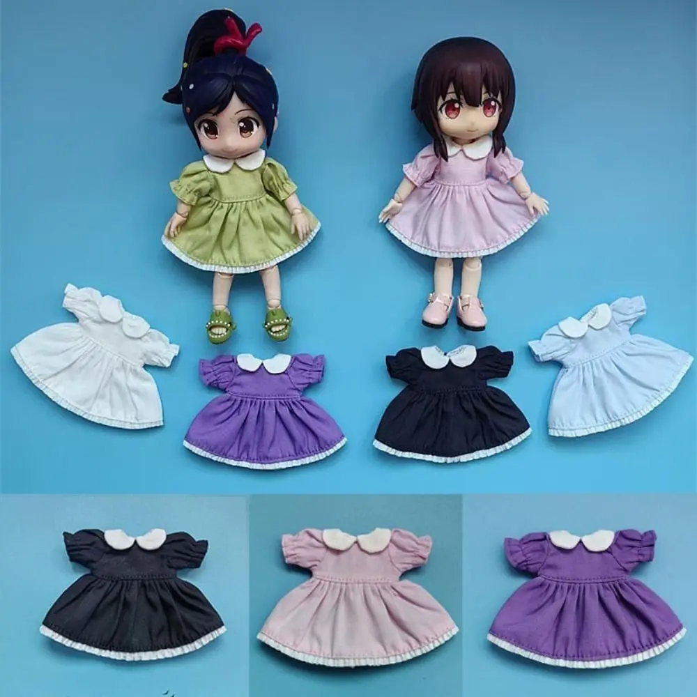 Handmade Dresses For 1/11 OB11 Dolls Outfits Puff Sleeve Dresses Doll Clothes Skirt For 1/12 BJD Doll DIY Doll Clothes Accessory