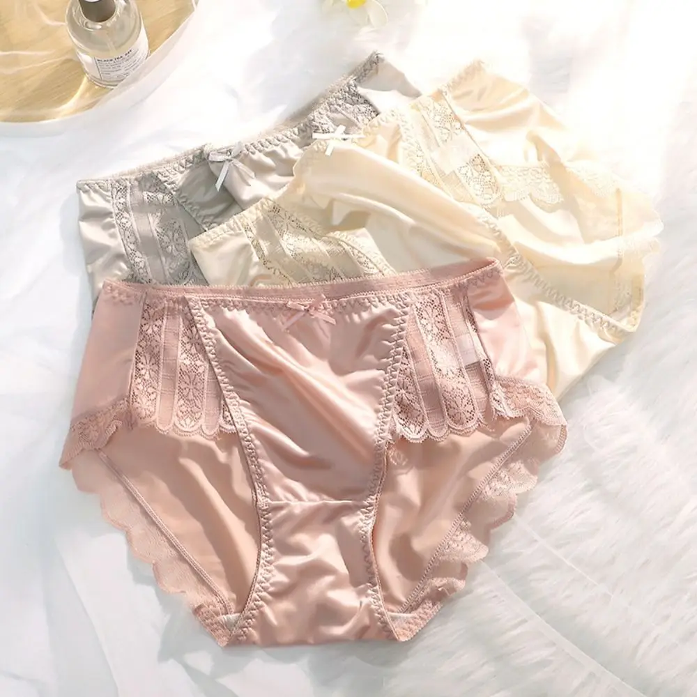 الملابس الداخلية خفيفة الوزن الحرير الجليد الملابس الداخلية الساتان لينة مثير سراويل التطريز السلس سراويل داخلية نسائية من الدانتيل النساء #6