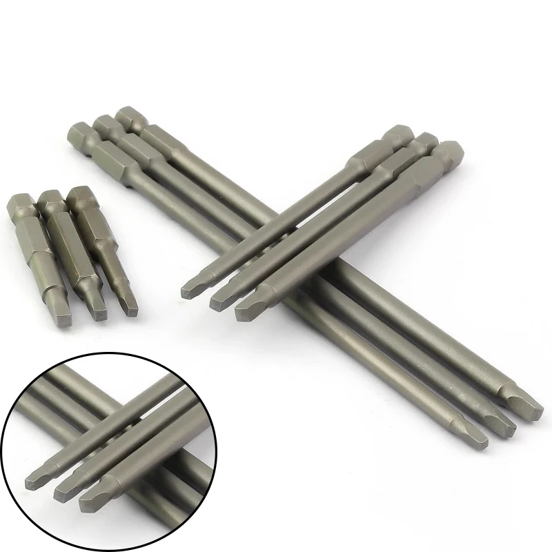 

50 100 150mm 9Pcs Long Square Screwdriver Bits Set 1/4 inch Shank Square Head Alloy Steel Magnetic Bit 4.5xR1 5xR2 6xR3