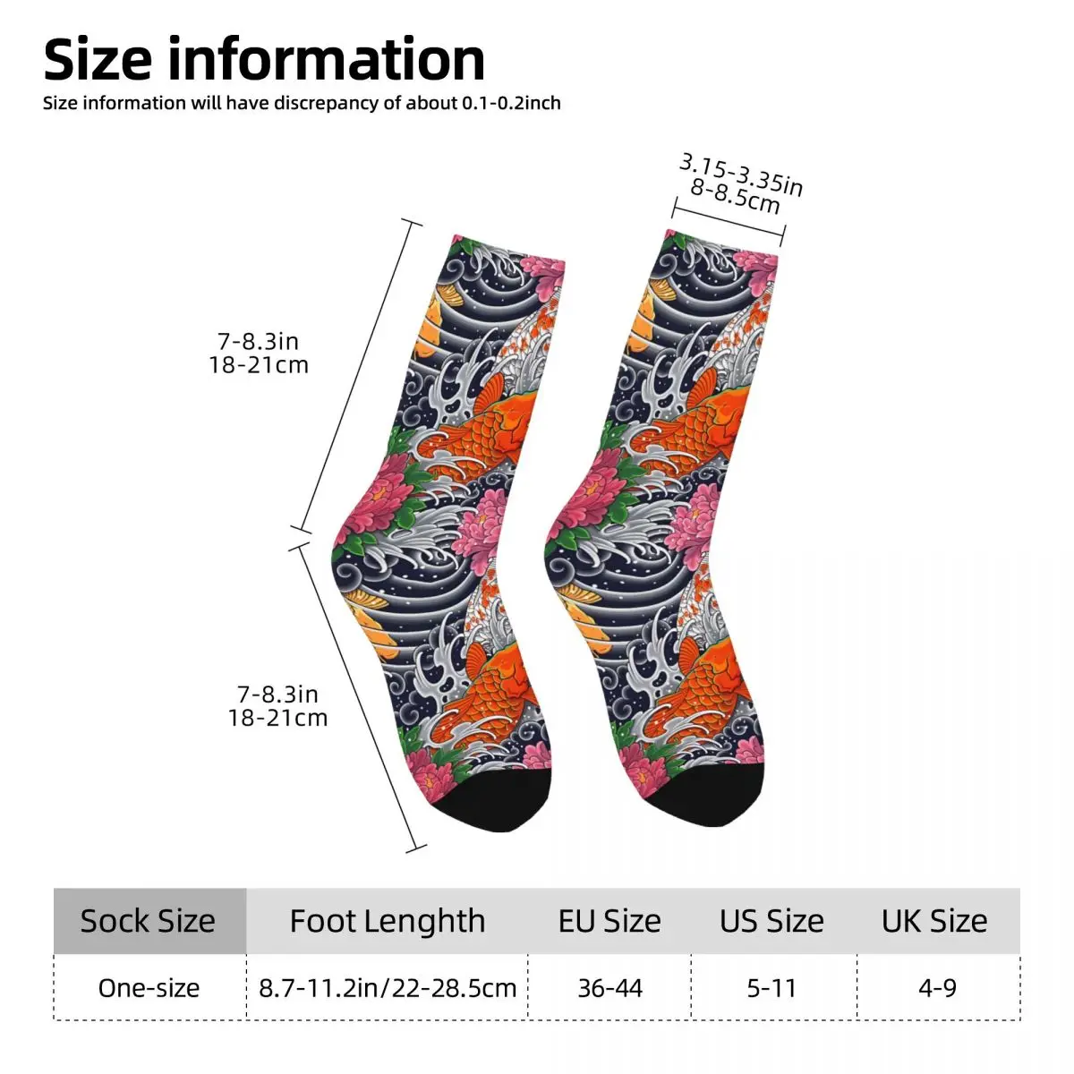 Floral Koi Fish Sock Printed Man Polyester