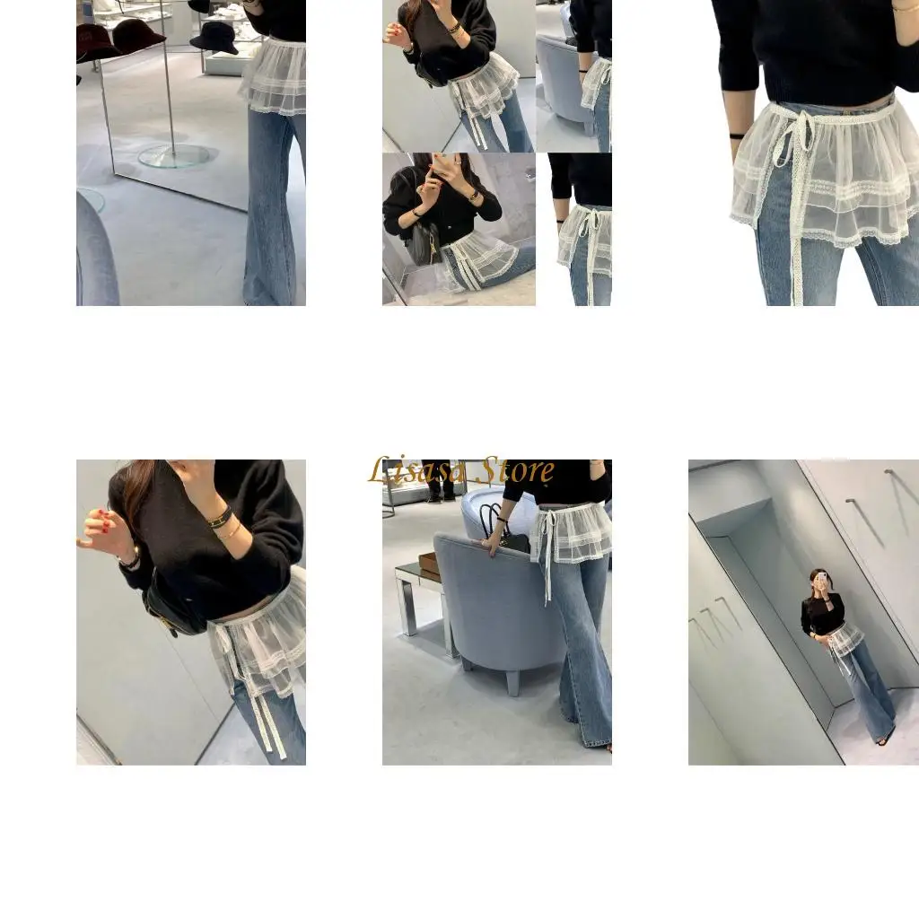 

M6CC Fashion Lace Overlay Skirt Layered Petticoat Unique Tie Design for Everyday Wear