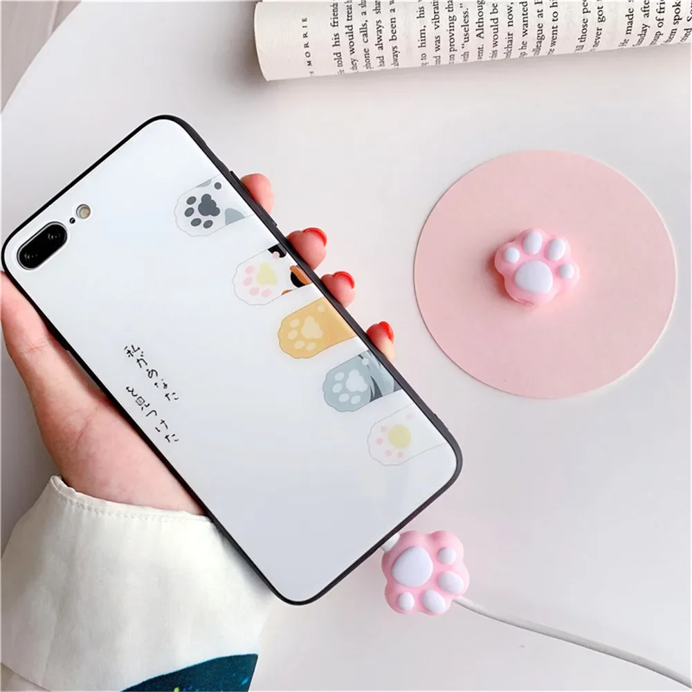 New Cute Cartoon Pink Cat Paws Cable Winder Protector for IPhone Cable Kawaii Desktop Wire USB Cable Charger Line Protector