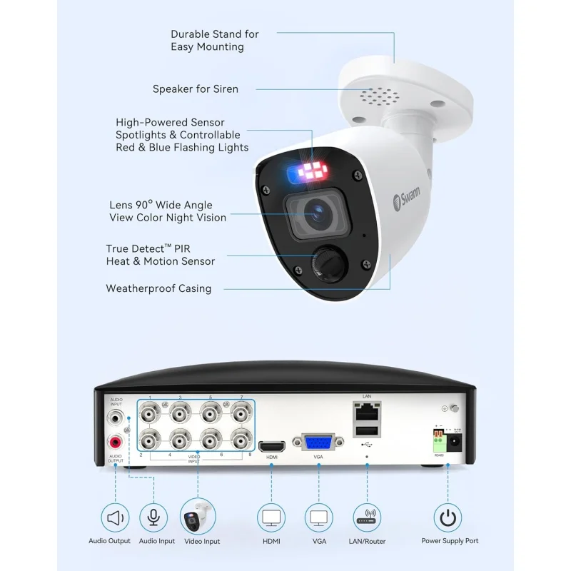 Swann-sistema de cámaras de seguridad DVR para el hogar, videovigilancia CCTV con cable para interior y exterior, 8 canales, 8 canales, 4K, UHD, 2TB HDD