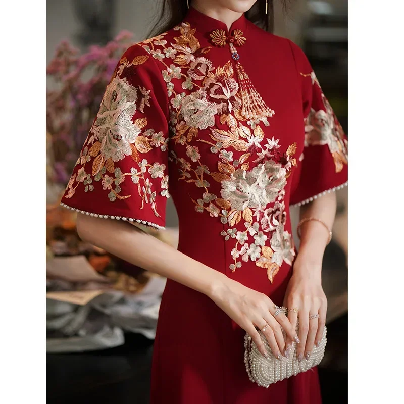 Cheongsam-vestidos bordados para mujer, vestidos de compromiso para banquete, vestido de Espectáculo chino, novedad de otoño, 2022