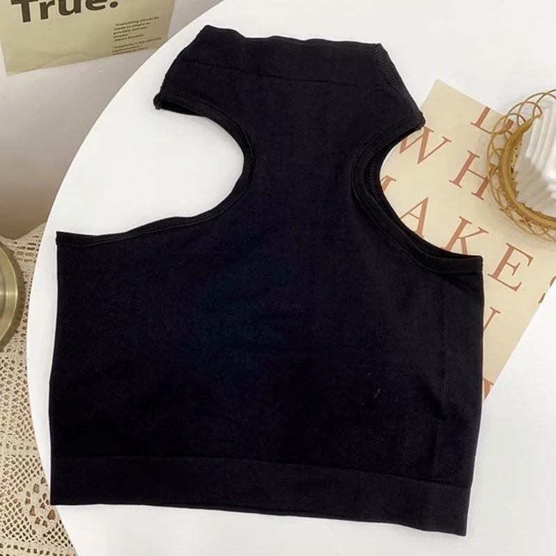 Irregular Hollow Crop Tops Women Summer Halter Sleeveless Tops Slim Fit Casual Solid Color Backless Crop Tube Tops Streetwear