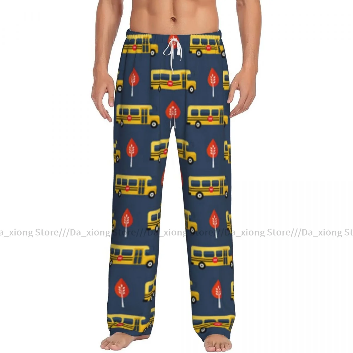 Men Sleep Bottoms Male Lounge Trousers Men's Cute School Bus Pattern Pajama Pants