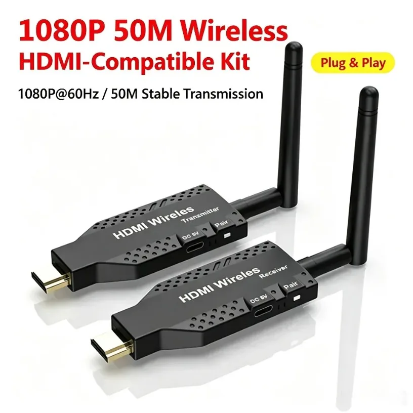 Wireless HDMI-Compatible Transmitter Receiver 50M 5.8G, 4K@30Hz Ultra Low Latency for PS4 PS5 Xbox to TV Projector Gaming