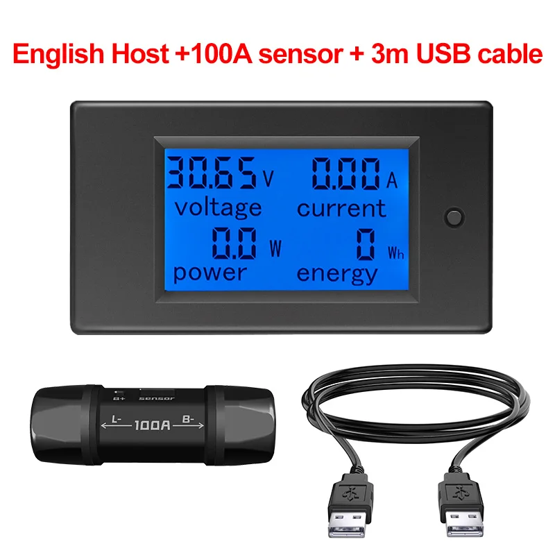 PZEM-051 Upgrade USB Port DC Voltmeter Ammeter Power Energy Digital Voltage Current Meter LCD DC 6.5-100V 100A with Shunt 3m USB