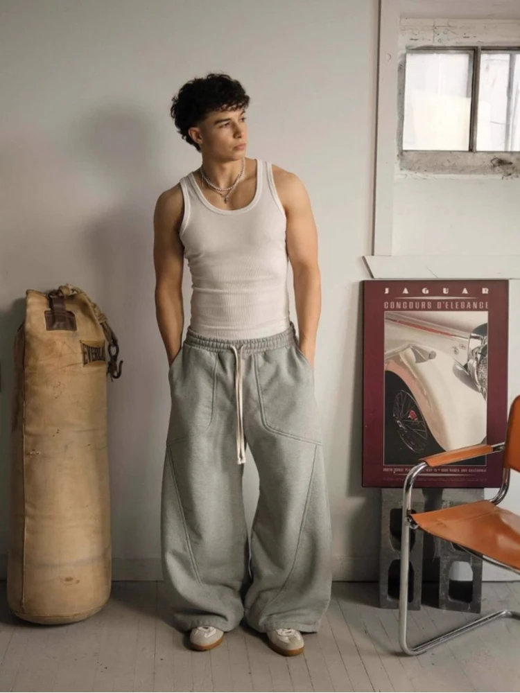 2025年ストリートヒップホップゴシック原宿ファッション万能ストレートワイドレッグパンツメンズアメリカンレトロY2Kカジュアルルーズトラウザーズ