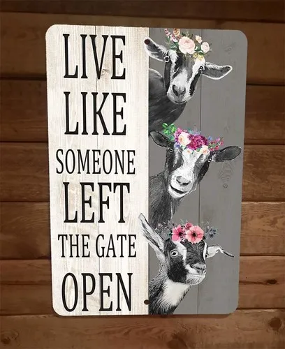 Live Like Someone Left The Gate Open Goats  Metal Wall Sign Animal Poster