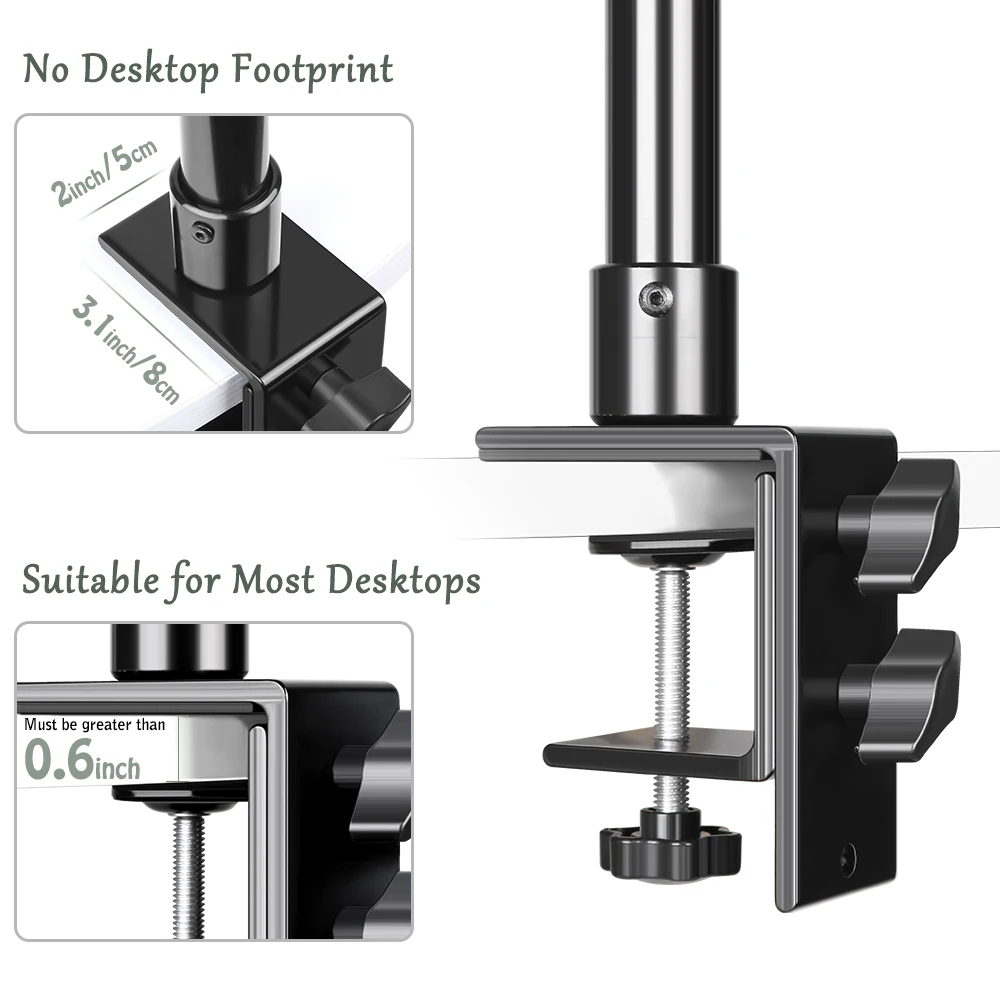 Soporte de montaje de escritorio, soporte de luz de aluminio de mesa ajustable con punta de tornillo estándar 1/4 para c