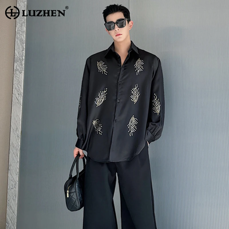 

LUZHEN Personality Printed Design Stylish Elegant Long Sleeved Shirts 2024 Original New Korean Trendy Handsome Men's Tops LZ2983