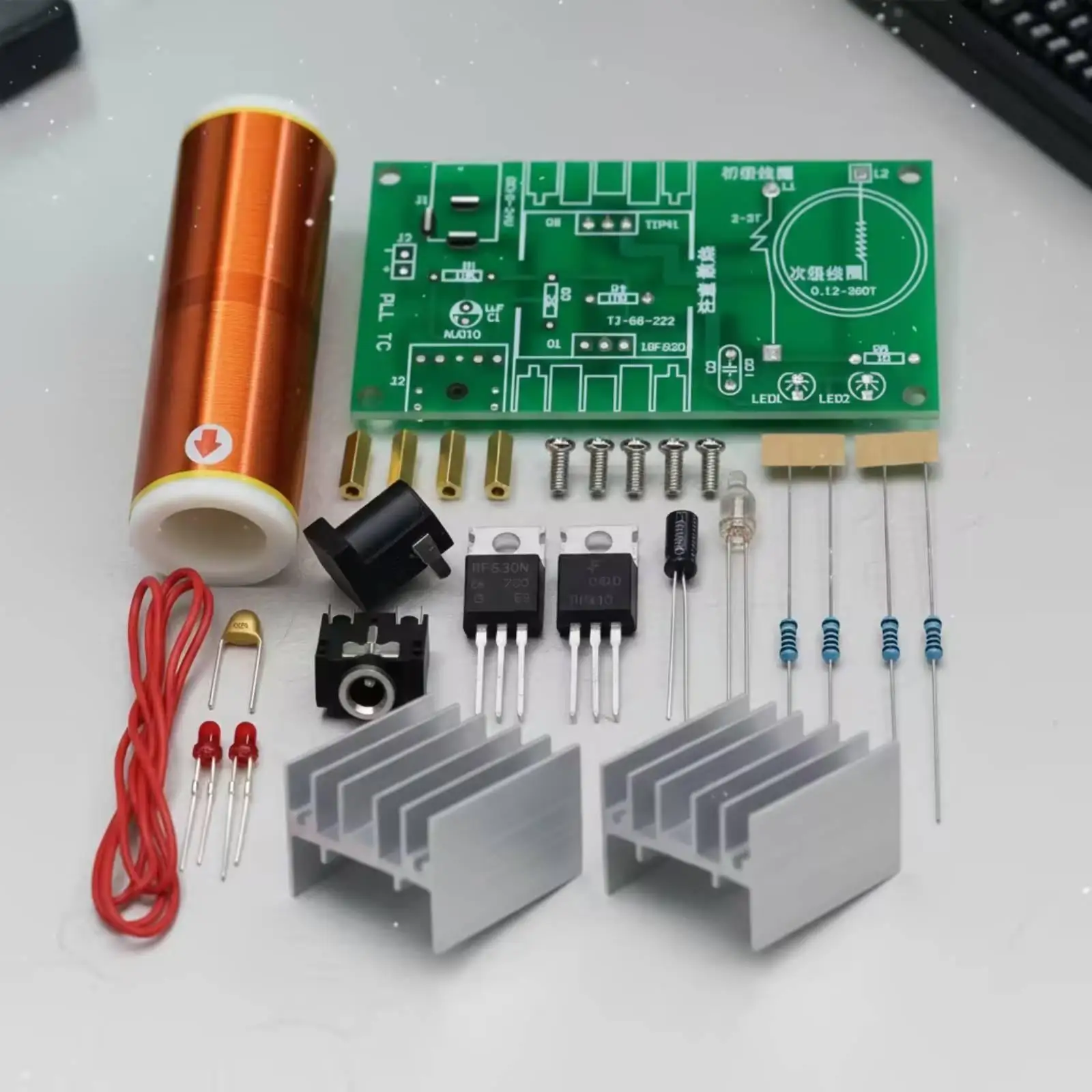Compact Tesla Coil Arc Generator Science Kit for Classroom DIY Assembly with Power and Audio Connection