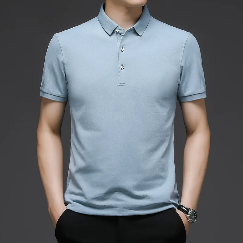 Summer T Shirt for Men New Solid Color Short Sleeve T Shirt Men Cotton Turn-Down Collar Business Casual Thin Men Clothing