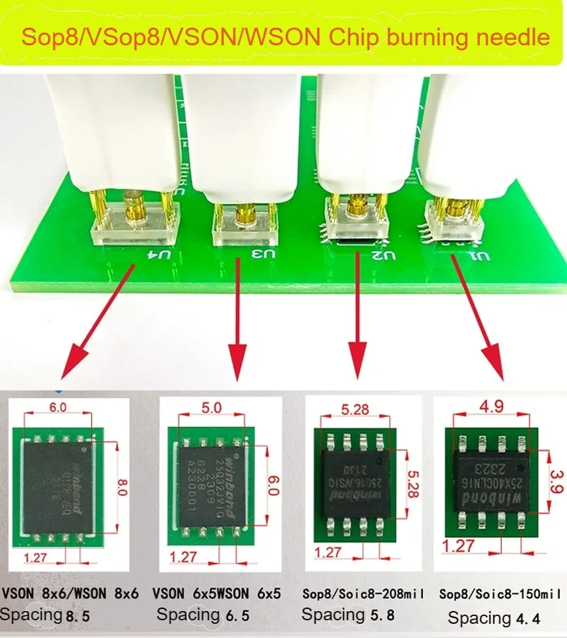 4 szt. Narzędzie Soic8 Sop8 do pobierania, programowania i zapisywania chipów WSON VSON, sonda sprężynowa, igła, kabel do programowania chipów Flash EEPROM