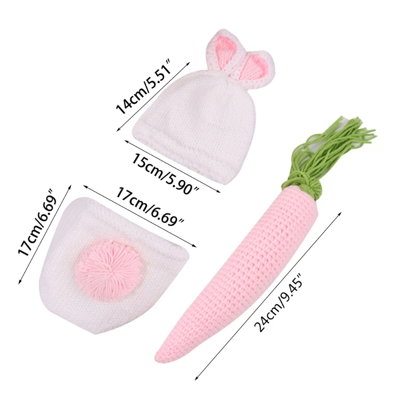 B2EB Newborn Bunny Photography Clothing Photo Studios Props Handmade Crochet Hat Diaper Carrot Infant Costume Outfits Unisex