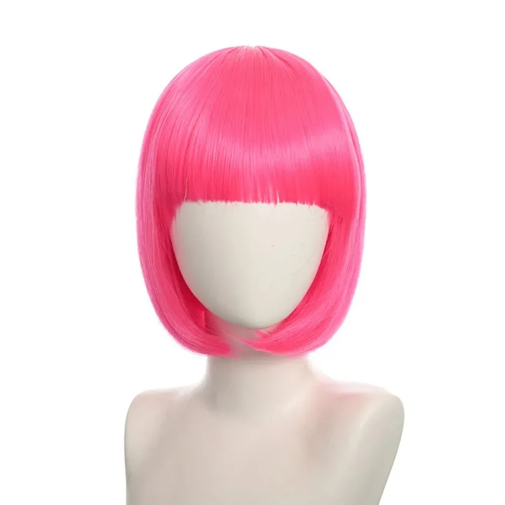 Halloween Short Bob Synthetic Wig For Woman With Bangs Blonde Ombre Pink Cosplay Lolita Party Heat Resistant Dail Natural Hair - view 5