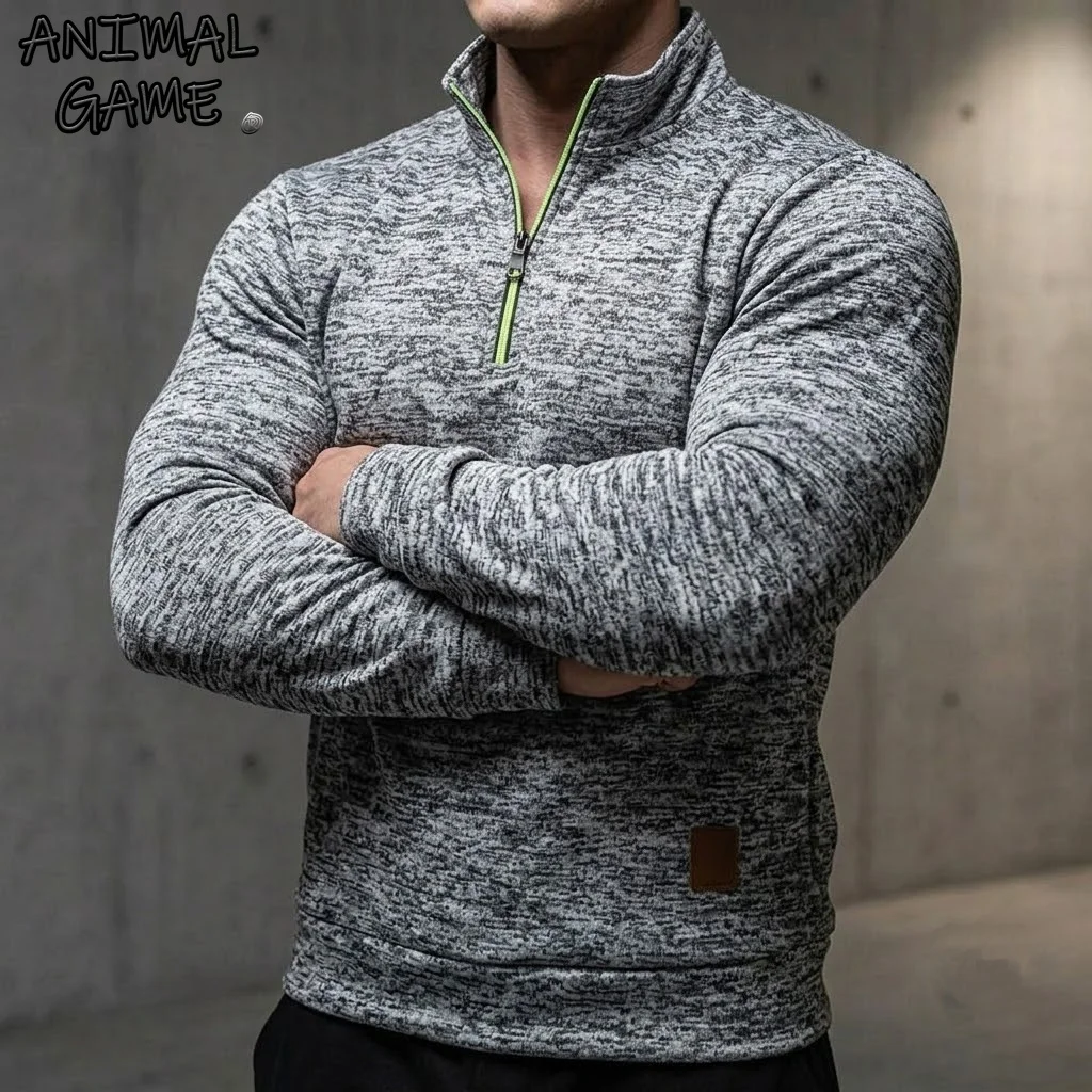 Autumn Men's Half Zip Pullover Sweatshirts Lightweight Mock Neck Sweatcoats for Male Long Sleeve Casual Shirts Sport Turtleneck