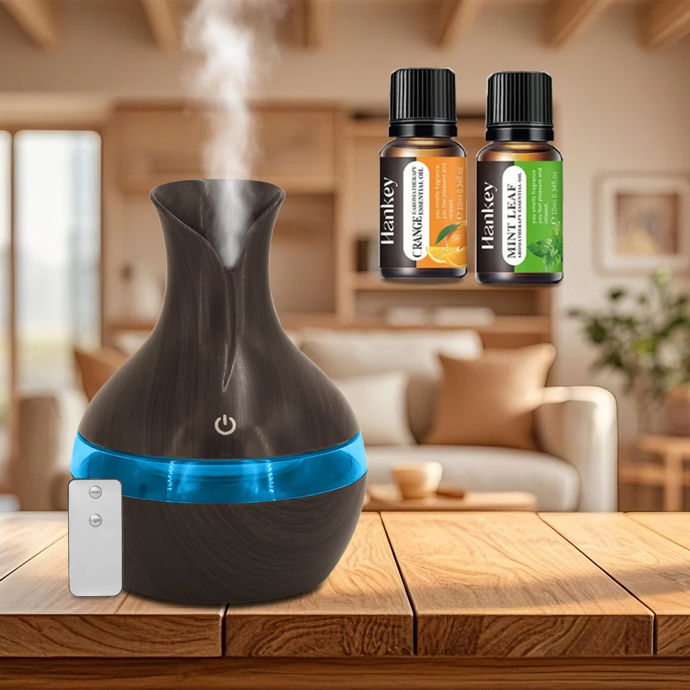 

With 2 Essential Oils Set 300ml Remote Control USB Diffuser Ultrasonic Humidifier With Auto Shut-Off ＆ Night Light for Home