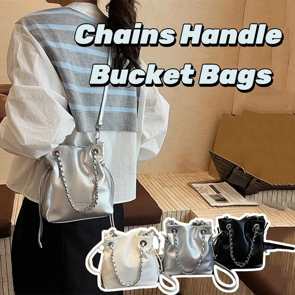 

Korean Style Chains Handle Bucket Bags Purse Large Capacity PU Crossbody Bag Crossbody Bag Wallet Bags Drawstring Bucket Bag